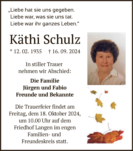 Traueranzeige von Käthi Schulz von OF
