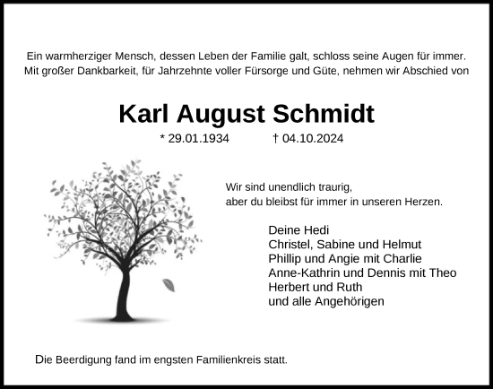 Traueranzeige von Karl August von OF