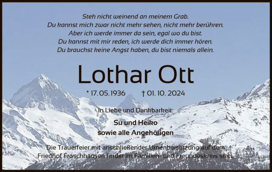 Traueranzeige von Lothar Ott von OF