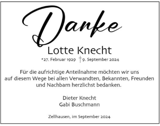 Traueranzeige von Lotte Knecht von OF