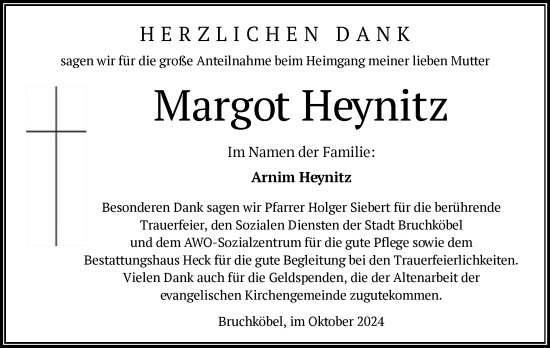 Traueranzeige von Margot Heynitz von OF