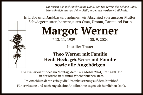 Traueranzeige von Margot Werner von OF