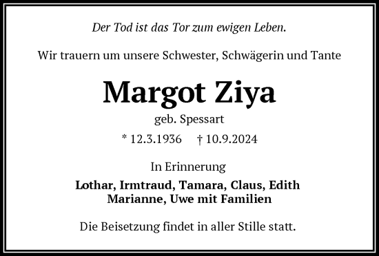 Traueranzeige von Margot Ziya von OF