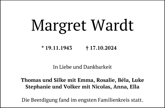 Traueranzeige von Margret Wardt von OF