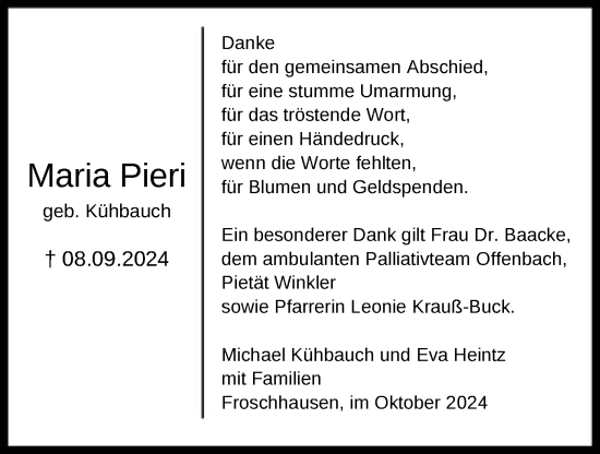 Traueranzeige von Maria Pieri von OF