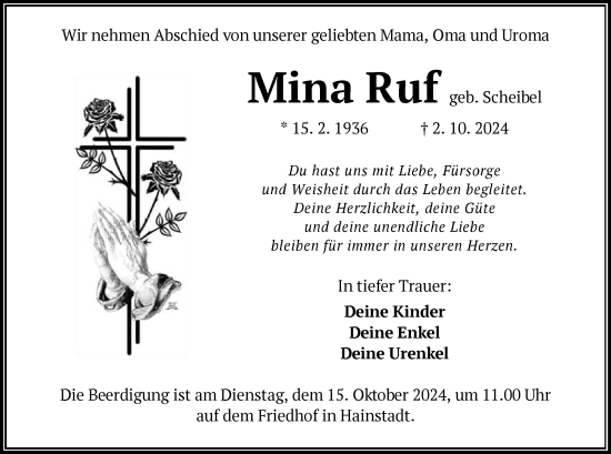 Traueranzeige von Mina Ruf von OF