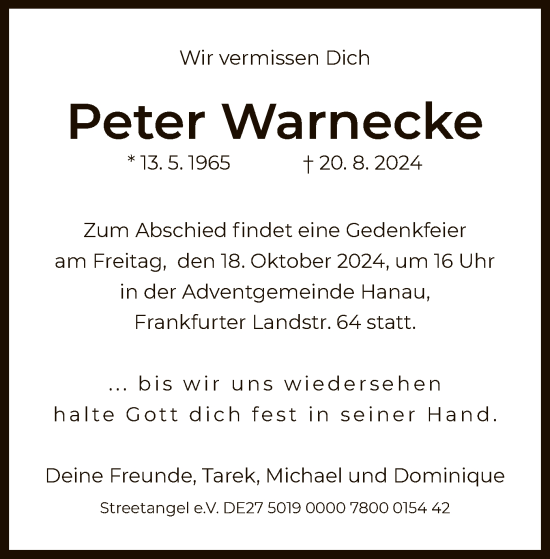 Traueranzeige von Peter Warnecke von OF