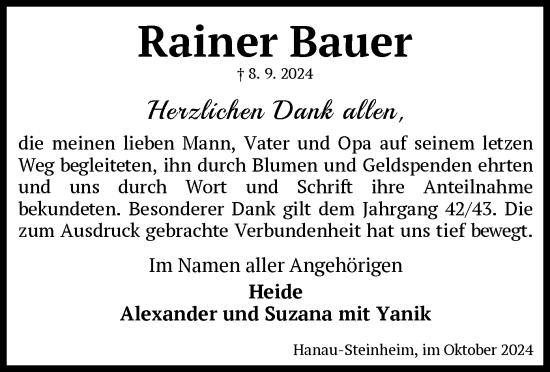 Traueranzeige von Rainer Bauer von OF