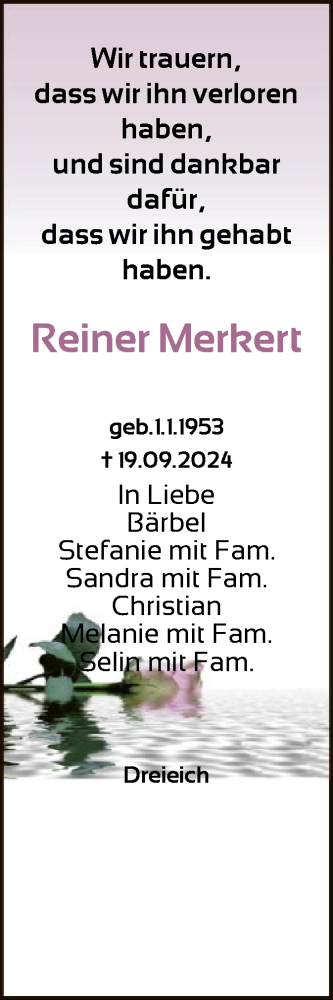 Traueranzeige von Reiner Merkert von OF