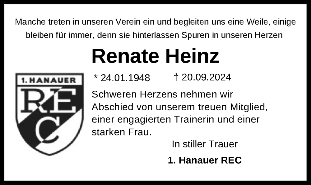  Traueranzeige für Renate Heinz vom 02.10.2024 aus OF