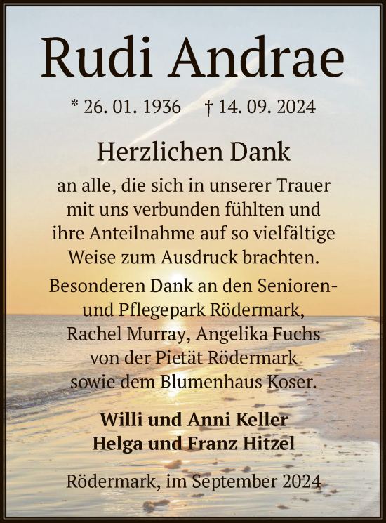 Traueranzeige von Rudi Andrae von OF