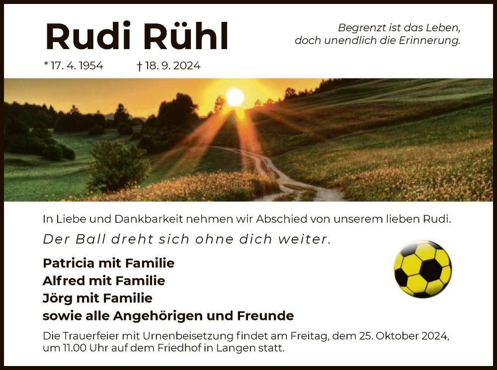  Traueranzeige für Rudi Rühl vom 12.10.2024 aus OF