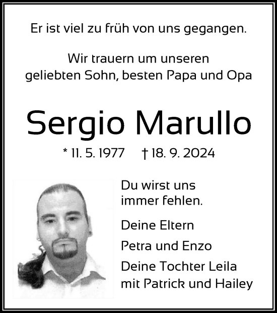 Traueranzeige von Sergio Marullo von OF