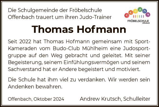 Traueranzeige von Thomas Hofmann von OF