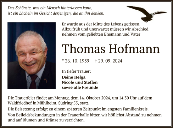 Traueranzeige von Thomas Hofmann von OF