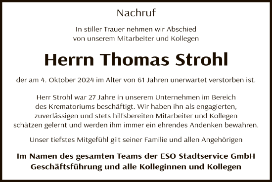 Traueranzeige von Thomas Strohl von OF