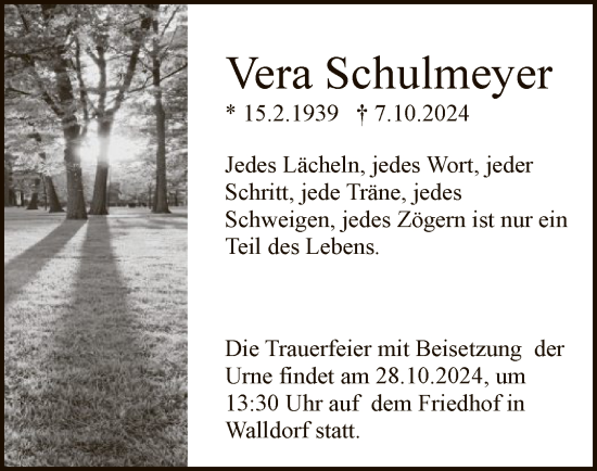 Traueranzeige von Vera Schulmeyer von OF