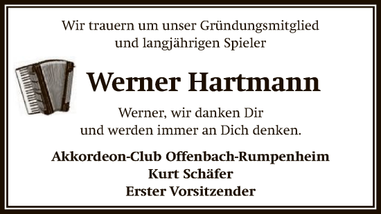 Traueranzeige von Werner Hartmann von OF
