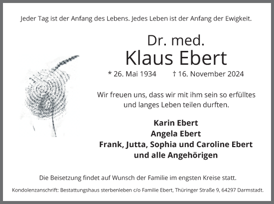 Traueranzeige von Dr. med. Klaus Ebert 