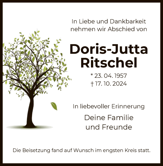 Traueranzeige von Doris-Jutta Ritschel von OF