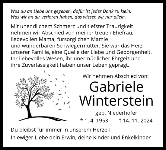 Traueranzeige von Gabriele Winterstein von OF