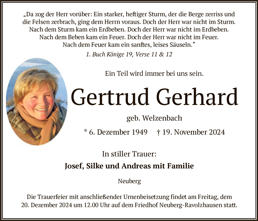  Traueranzeige für Gertrud Gerhard vom 30.11.2024 aus OF