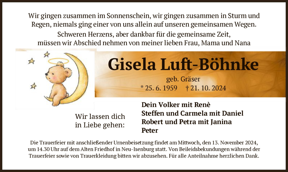  Traueranzeige für Gisela Luft-Böhnke vom 02.11.2024 aus OF