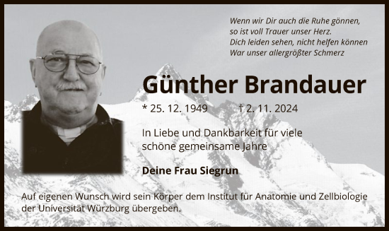 Traueranzeige von Günther Brandauer von OF