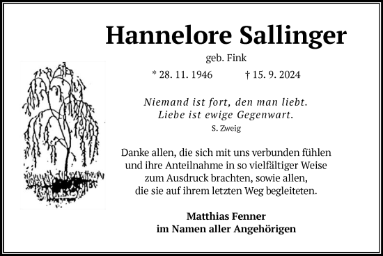 Traueranzeige von Hannelore Sallinger von OF