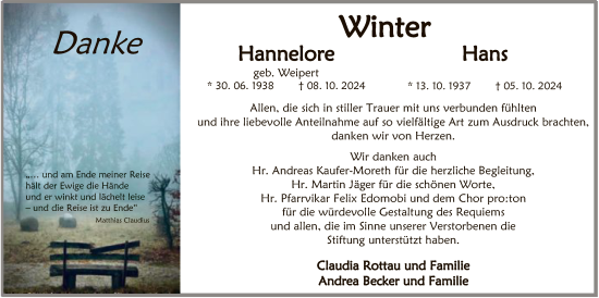 Traueranzeige von Hannelore Winter von OF