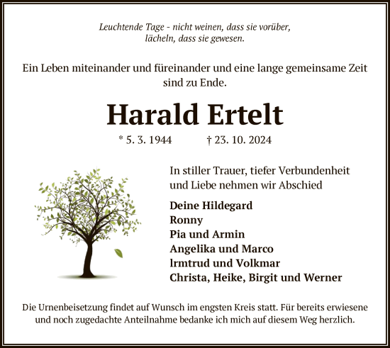 Traueranzeige von Harald Ertelt von OF