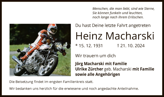Traueranzeige von Heinz Macharski von OF