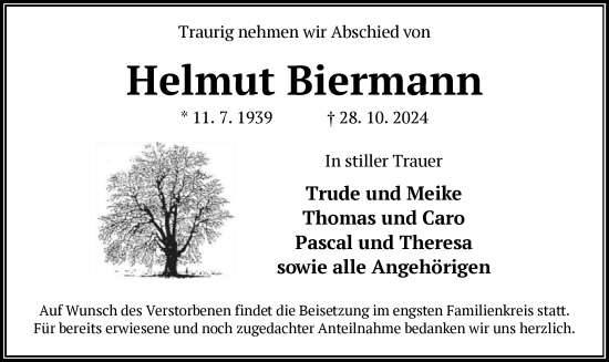 Traueranzeige von Helmut Biermann von OF