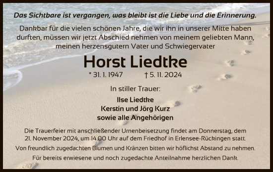 Traueranzeige von Horst Liedtke von OF