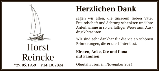 Traueranzeige von Horst Reincke von OF