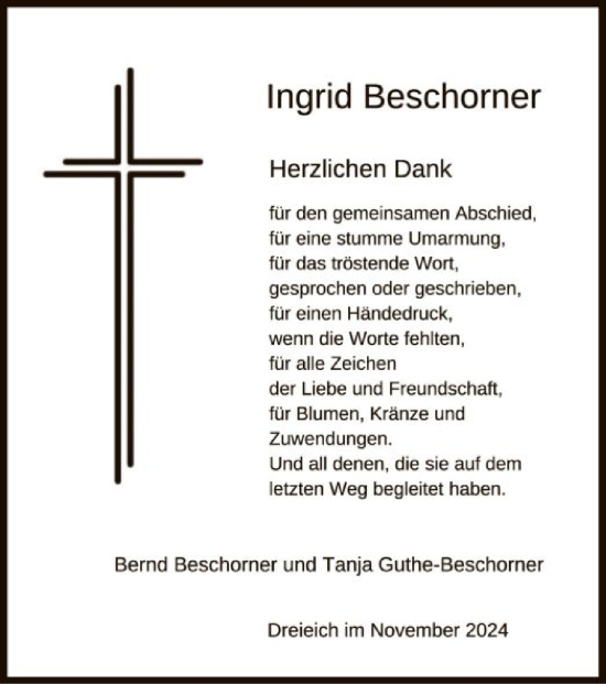 Traueranzeige von Ingrid Beschorner von OF