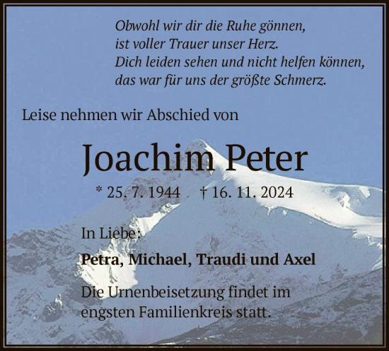 Traueranzeige von Joachim Peter von OF