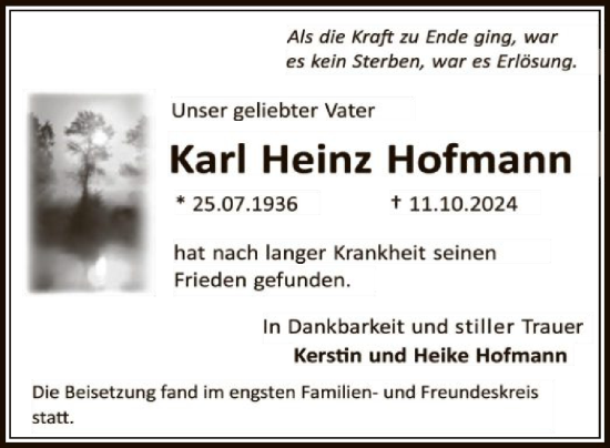 Traueranzeige von Karl Heinz Hofmann von OF