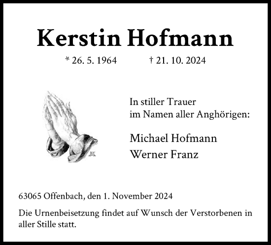 Traueranzeige von Kerstin Hofmann von OF
