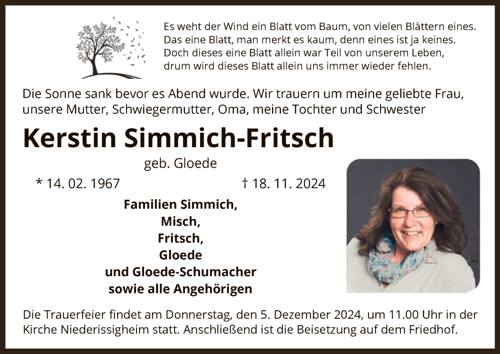  Traueranzeige für Kerstin Simmich-Fritsch vom 30.11.2024 aus OF