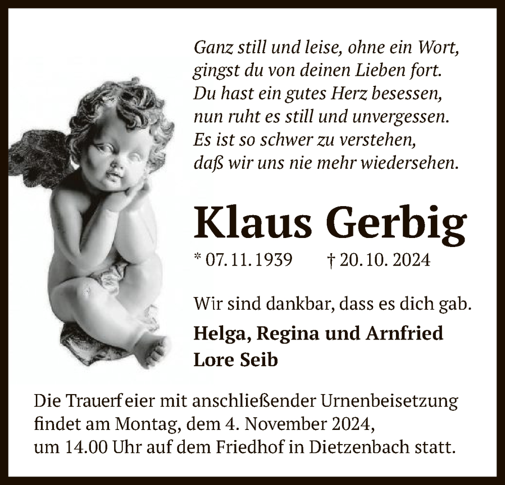  Traueranzeige für Klaus Gerbig vom 02.11.2024 aus OF