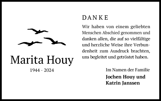 Traueranzeige von Marita Houy von OF