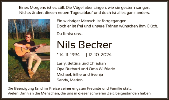 Traueranzeige von Nils Becker von OF