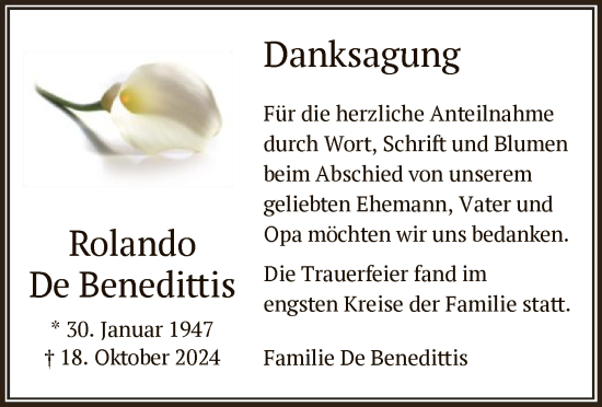 Traueranzeige von Rolando De Benedittis von OF