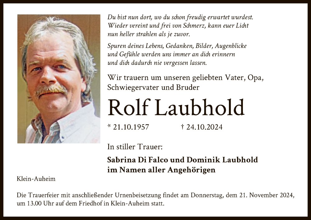  Traueranzeige für Rolf Laubhold vom 16.11.2024 aus OF