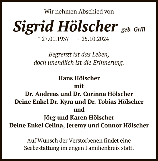Traueranzeige von Sigrid Hölscher von OF