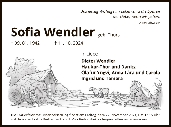 Traueranzeige von Sofia Wendler von OF