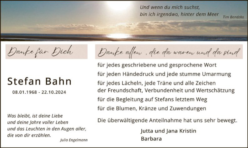  Traueranzeige für Stefan Bahn vom 30.11.2024 aus OF