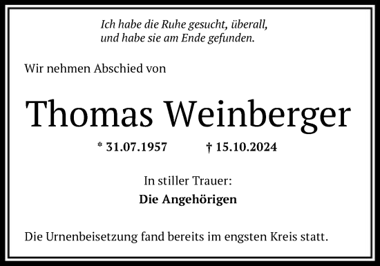 Traueranzeige von Thomas Weinberger von OF