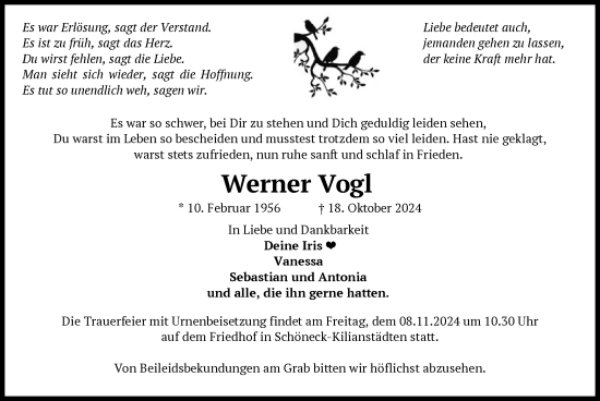 Traueranzeige von Werner Vogl von OF